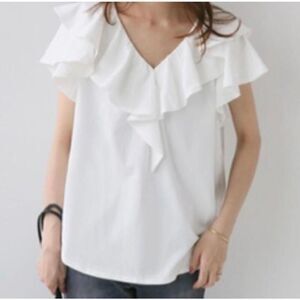 Journal Standard Relume 100% white cotton ruffle neck blouse F (M)
